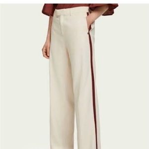 Scotch & Soda Contrast Wide Leg Trousers in Antique White